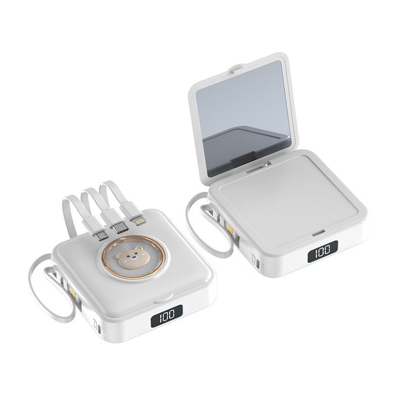 Compact power bank with integrated mirror and multifunction charging cable Kalsten