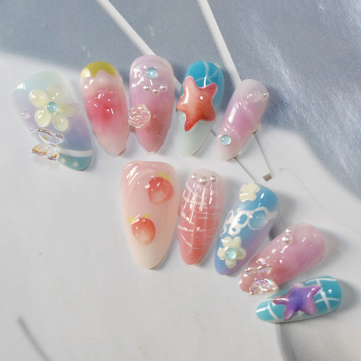 Artistic Sea-Themed Press-On Nail Art Kalsten