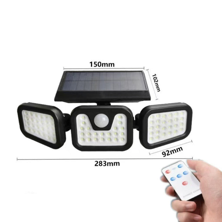 Outdoor Solar Triple-Head LED Security Floodlight With PIR Motion Sensor And Adjustable Swivel Mounts Kalsten