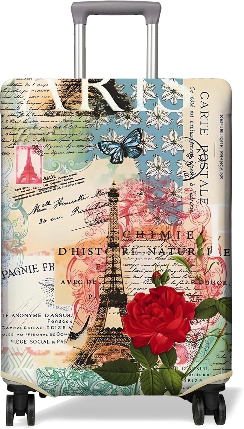Unisex non-elastic suitcase cover with Paris motif and water-repellent stretch fabric for trolley Kalsten