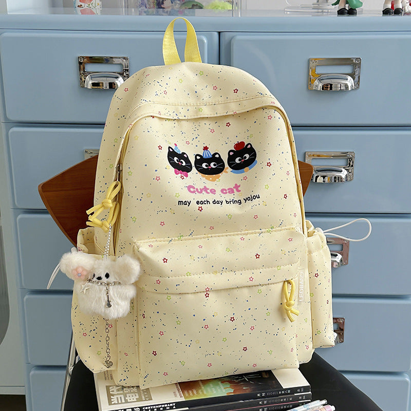 Cute Cat-Themed Multi-Pocket School Backpack