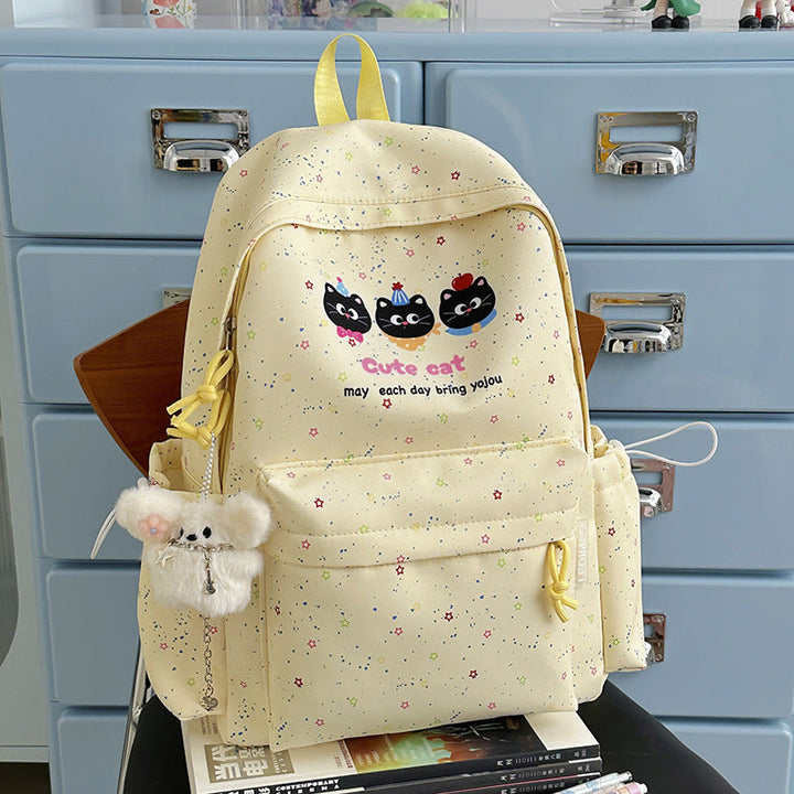 Cute Cat-Themed Multi-Pocket School Backpack
