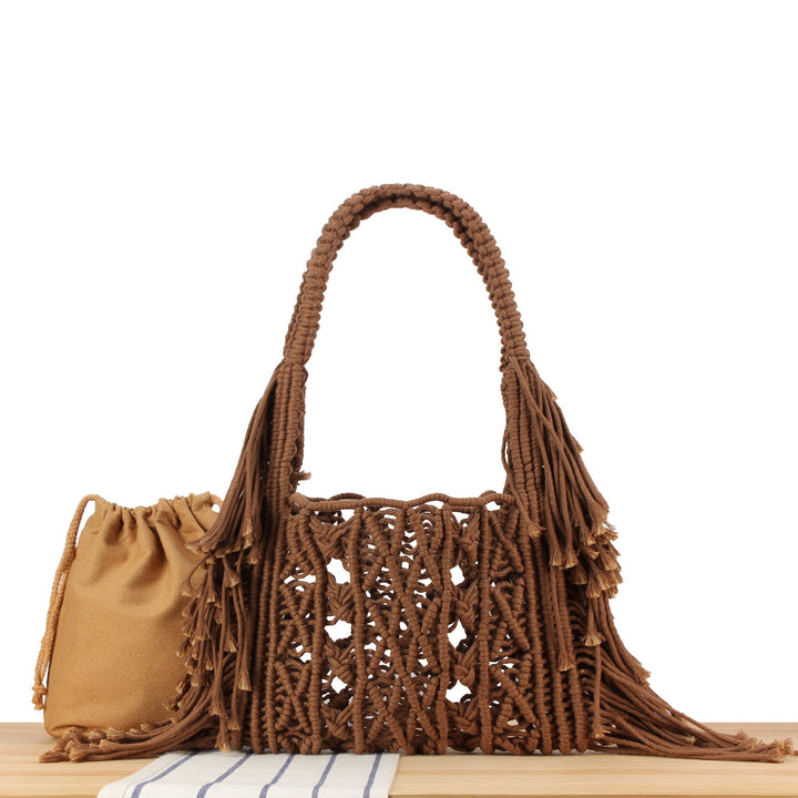 Macrame crossbody bag with fringes and inner pocket Kalsten