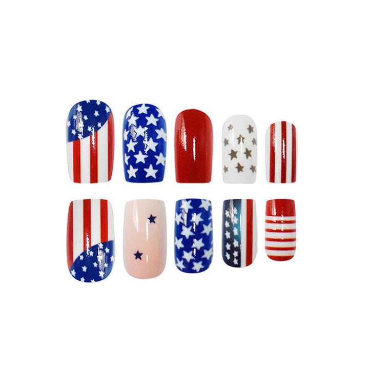 Women's nan patriotic press-on manicure set with mixed star and stripe coffin and square artificial nails Kalsten