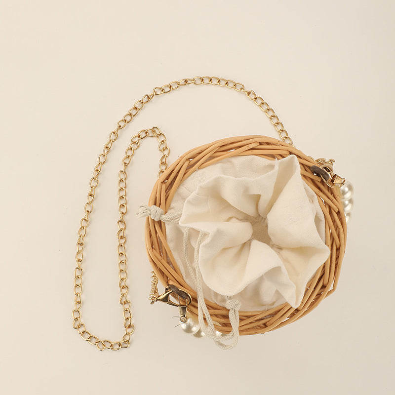Women's elegant basket bag with pearl chain Kalsten