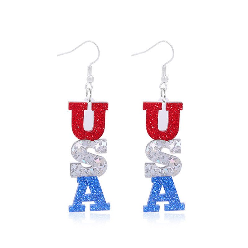 Women's star-shaped enamel earrings with USA flag motif and gold-plated fish Kalsten