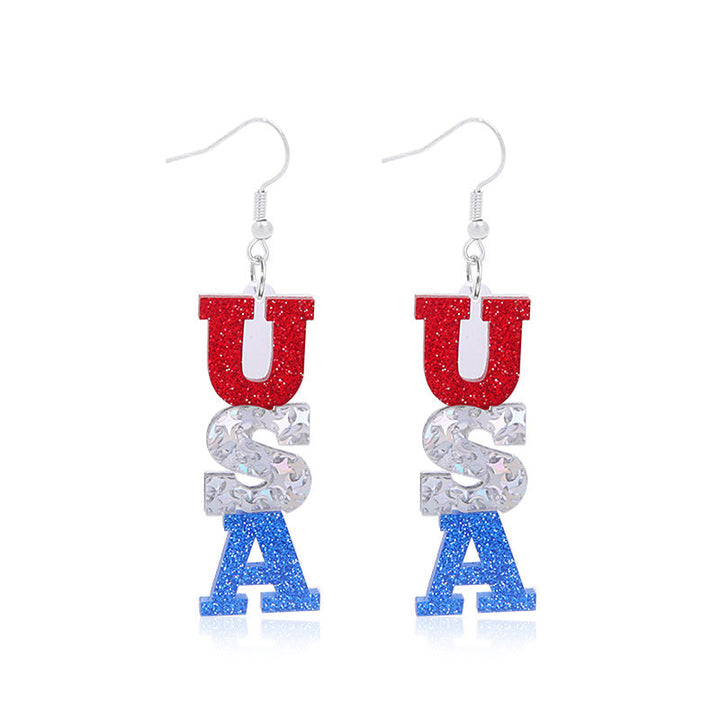 Women's star-shaped enamel earrings with USA flag motif and gold-plated fish Kalsten