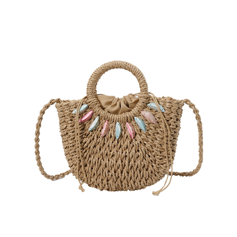 Fashionable straw bag with pearl embellishments Kalsten