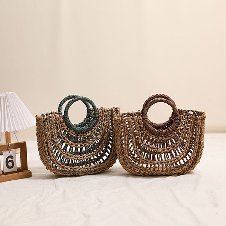 Handcrafted basket bag with stylish ring handle Kalsten