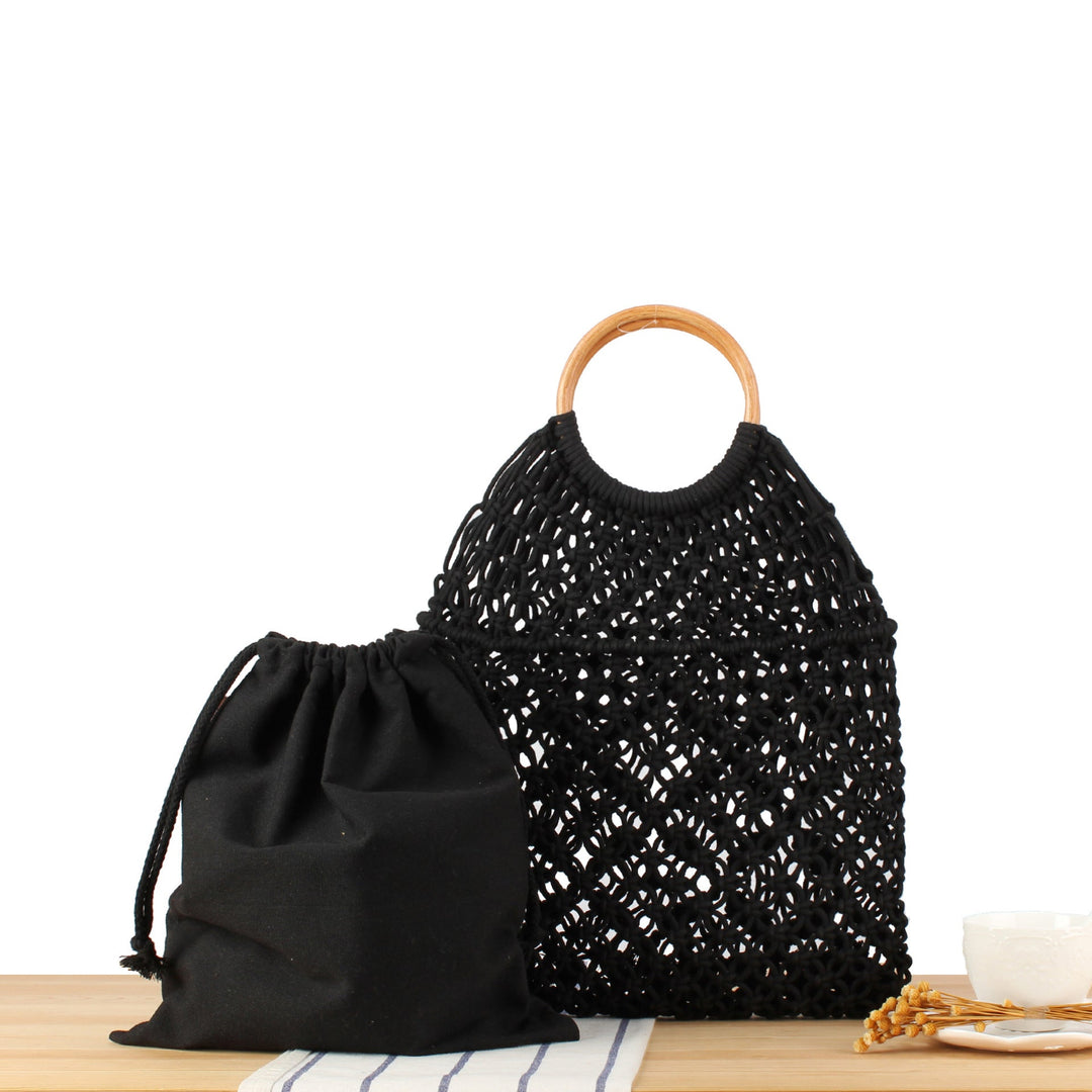 Macrame Tote Bag with Wooden Handle Kalsten