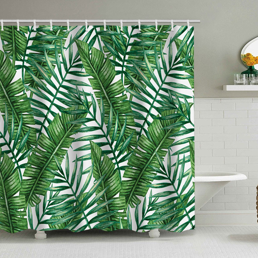 Tropical Leaf Print Shower Curtain Kalsten