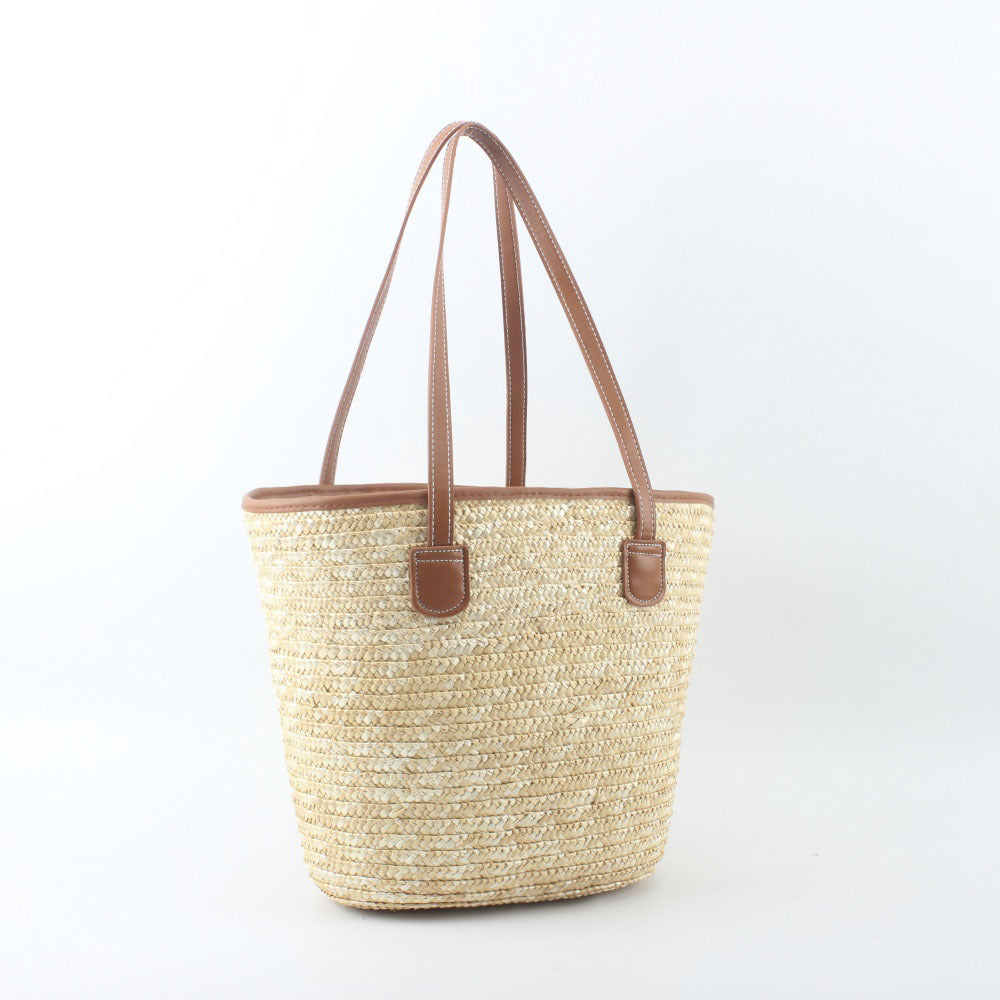 Braided basket bag with elegant leather handles Kalsten