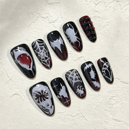 Halloween Nail Art Set with Spider Design and Gel Nails Acalora