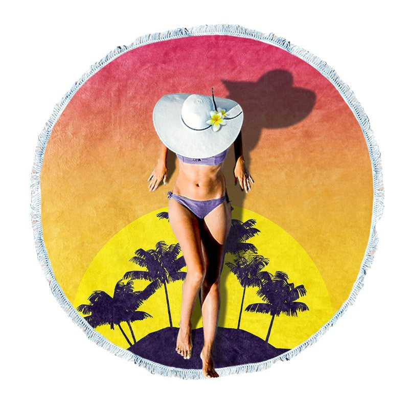 Round beach towel with vibrant tropical pattern Kalsten