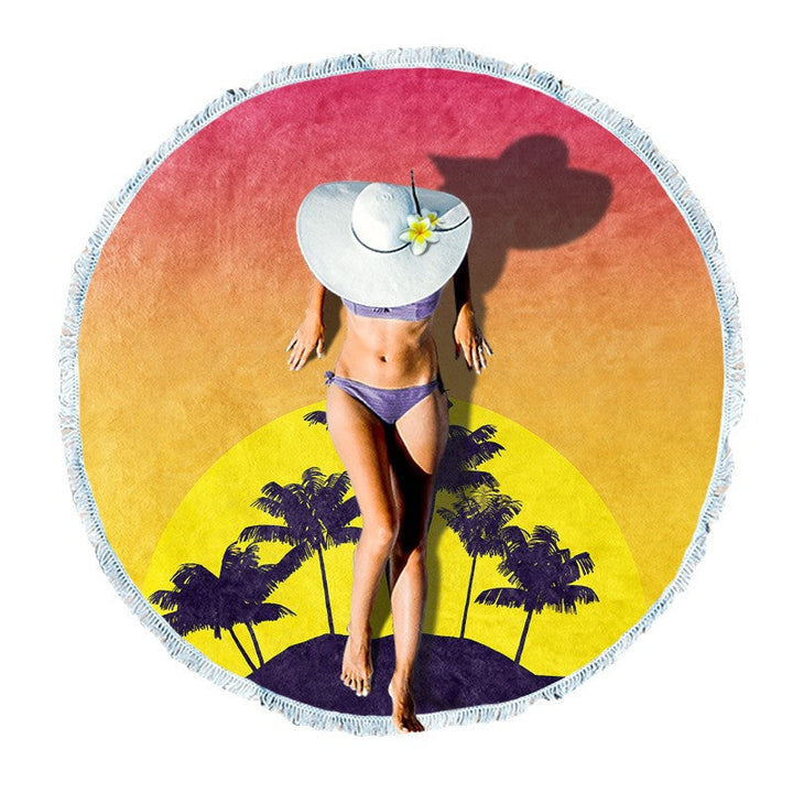 Round beach towel with vibrant tropical pattern Kalsten