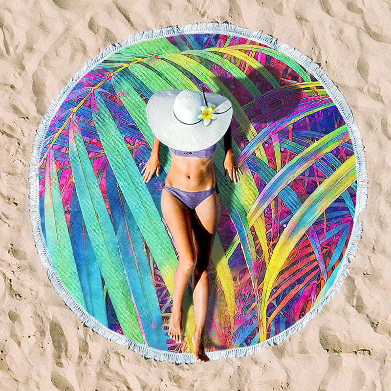 Round beach towel with tropical palm pattern Kalsten