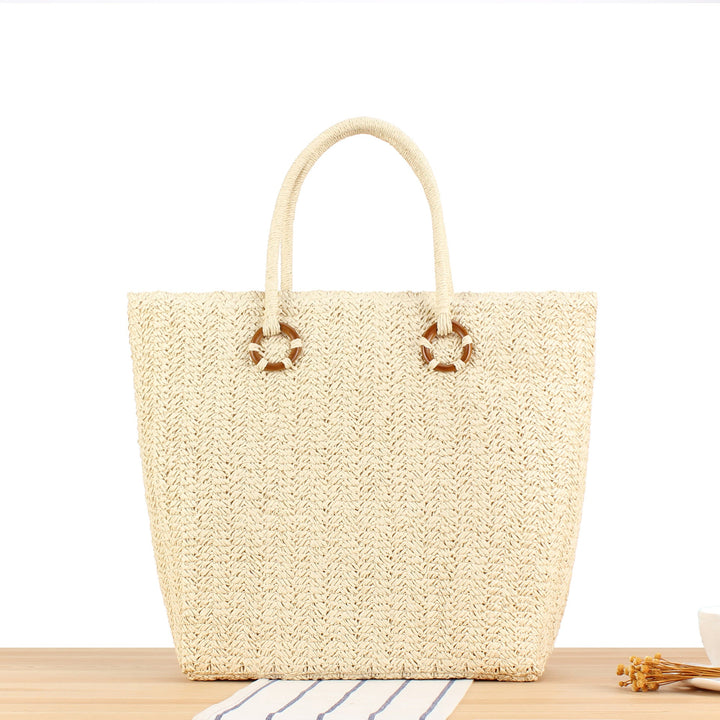 Braided beach bag with wood details Kalsten
