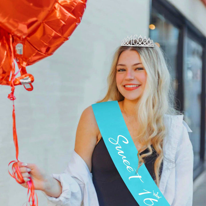 Women's birthday crown and sash set with glitter stones Kalsten