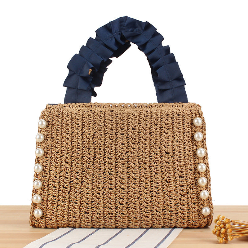 Elegant Handbag with Pearl Decoration and Ruffle Handle Kalsten