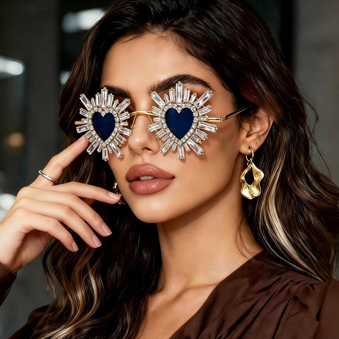 Women Heart-Shaped Sunglasses with Sparkling Crystal Decoration Kalsten