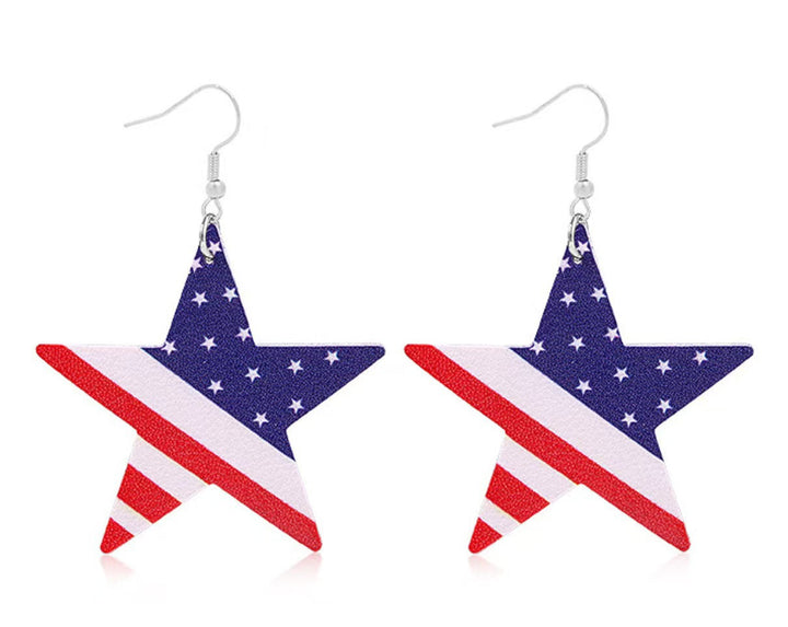 Women's star stripe print faux leather drop earrings with fishhook Kalsten