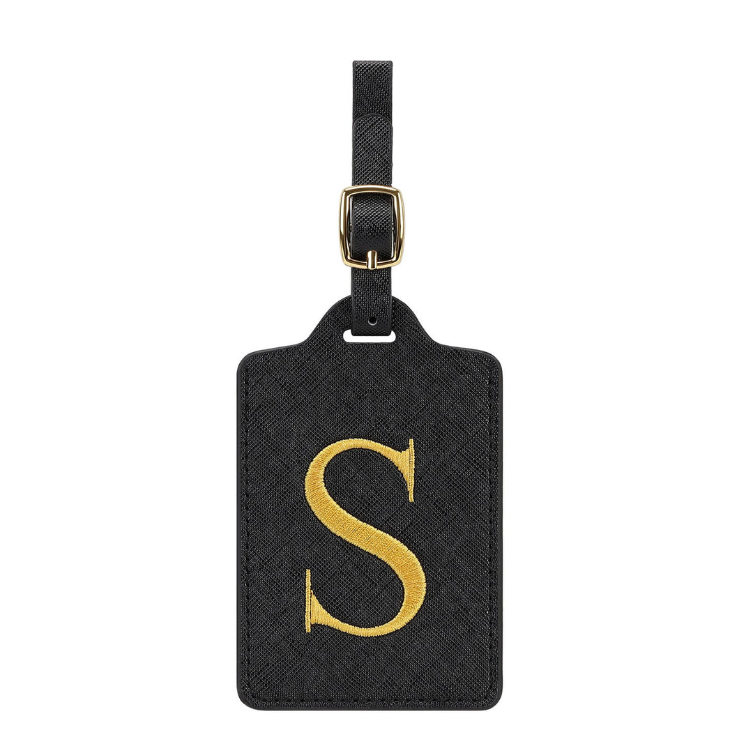 embroidered initial monogram leather luggage tag with adjustable buckle strap Kalsten