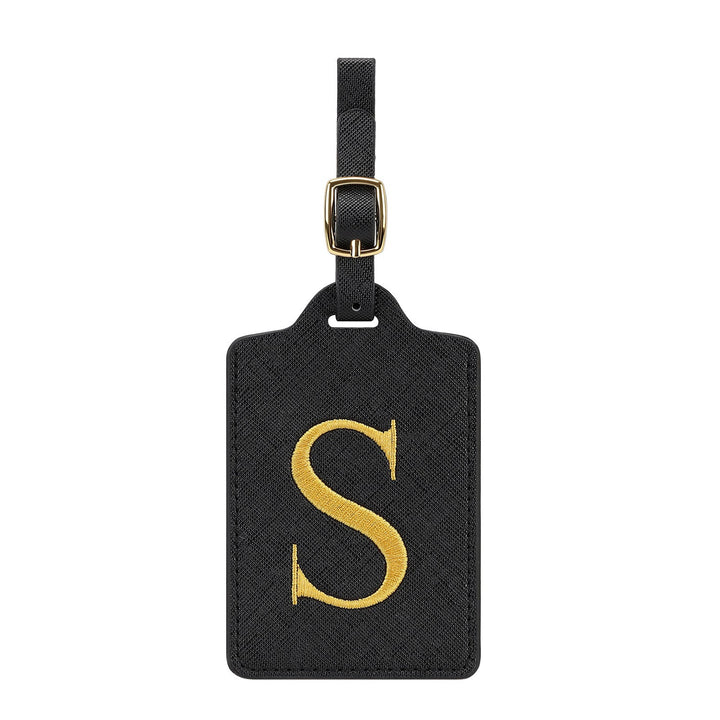 embroidered initial monogram leather luggage tag with adjustable buckle strap Kalsten
