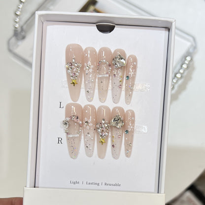 Snowflake-Inspired Glitter Press-On Nail Set Acalora