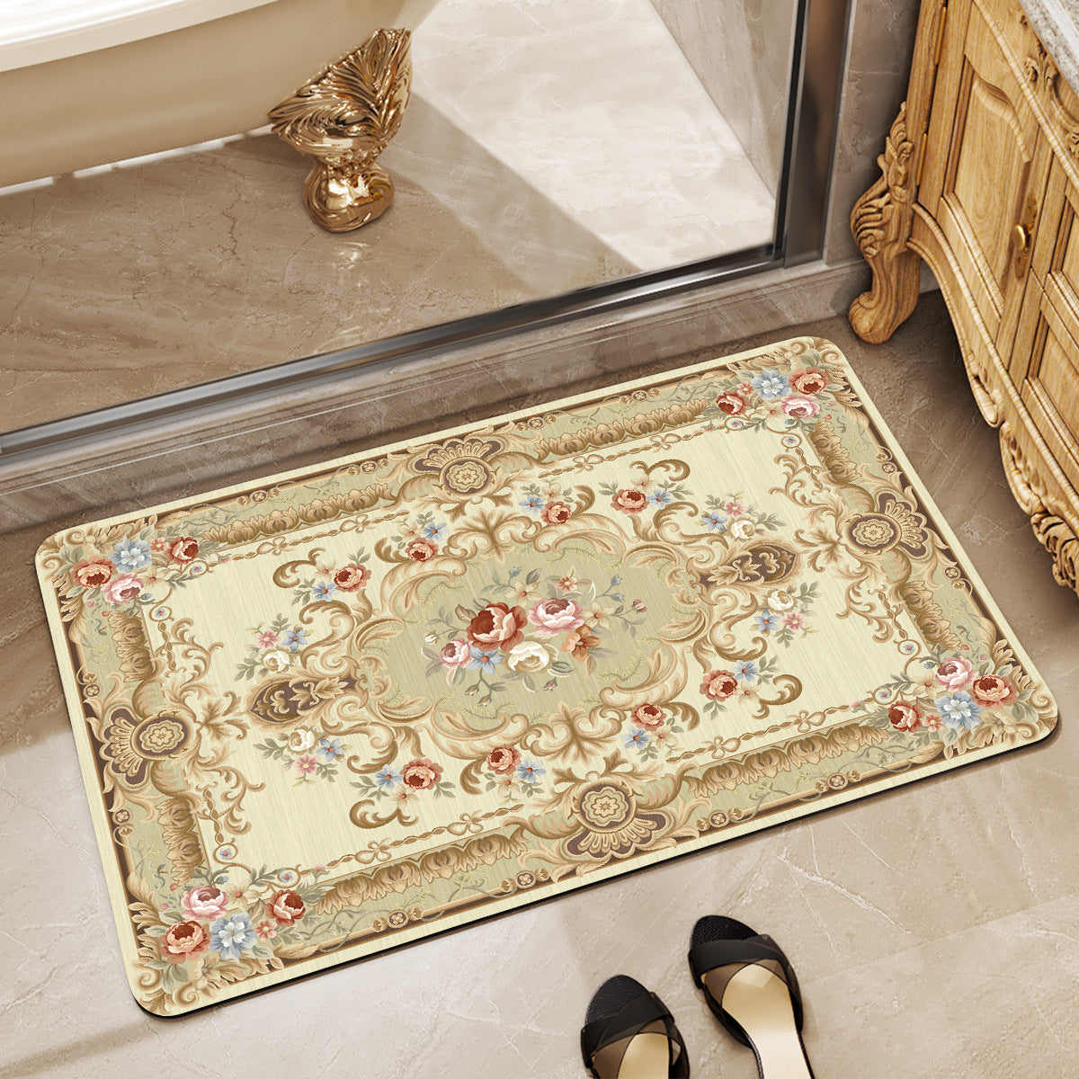 Vintage Floral Design Bath Mat Acalora
