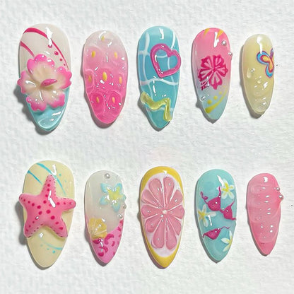 Nail art set with floral patterns and ombre effects Acalora