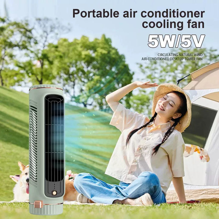 Unisex one size compact vertical desktop breeze tower fan with refillable mini reservoir, USB charging and sticker pack Kalsten