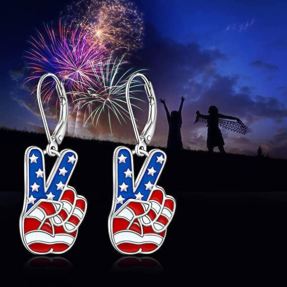 Women's patriotic earrings Peace-Hand with enamel and folding hook clasp Kalsten