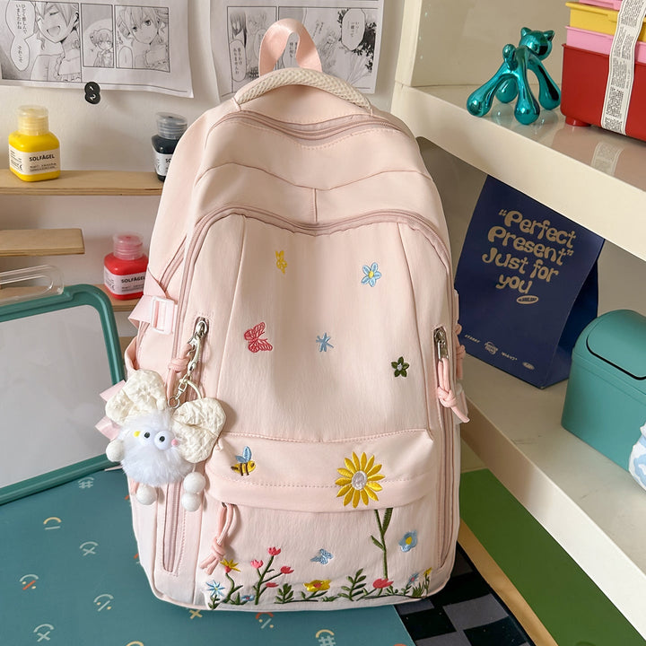 Embroidered Floral Detail School Backpack
