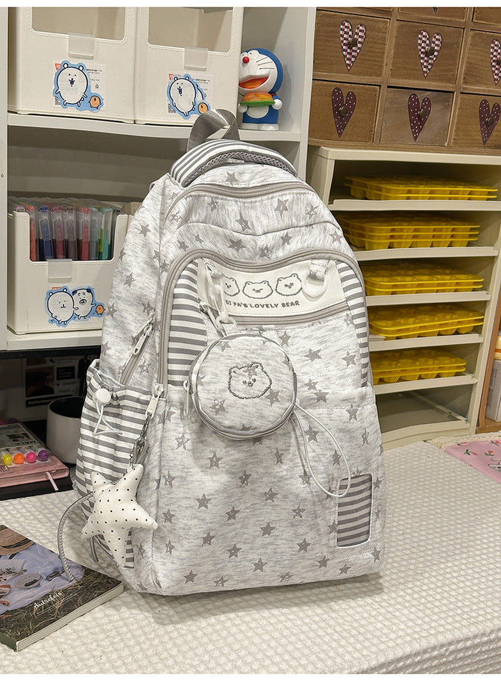 Star-Patterned Multi-Pocket School Backpack