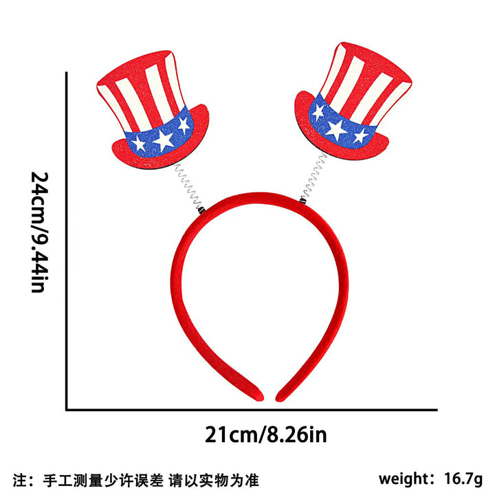 Independence Day patriotic novelty headband with spring-top Uncle Sam hats and glitter accents Kalsten