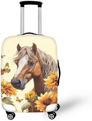 Unisex nano elastic suitcase cover with horse and sunflower motif, stretchable stretch protection for hard shell trolley with zipper Kalsten