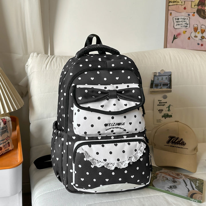 Charming Bow-Embellished Polka Dot School Backpack