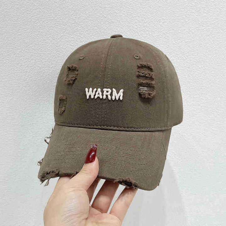 Women's Distressed Cotton Cap with Embroidered Message Kalsten