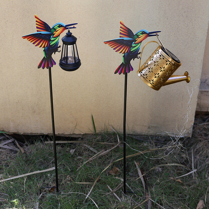 Decorative Hummingbird Solar Garden Stake With Hanging Lantern Kalsten