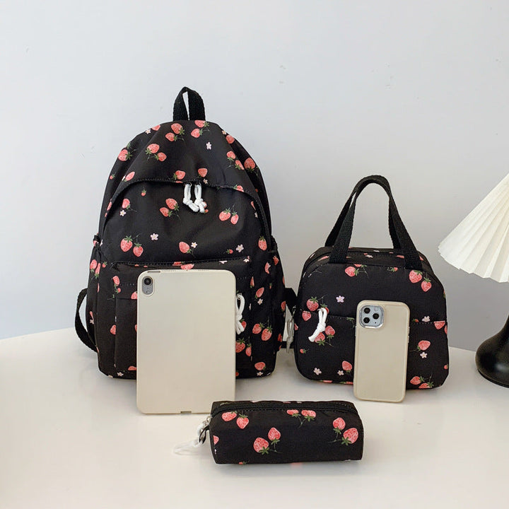 Backpack set with cheerful strawberry pattern and practical compartments Kalsten
