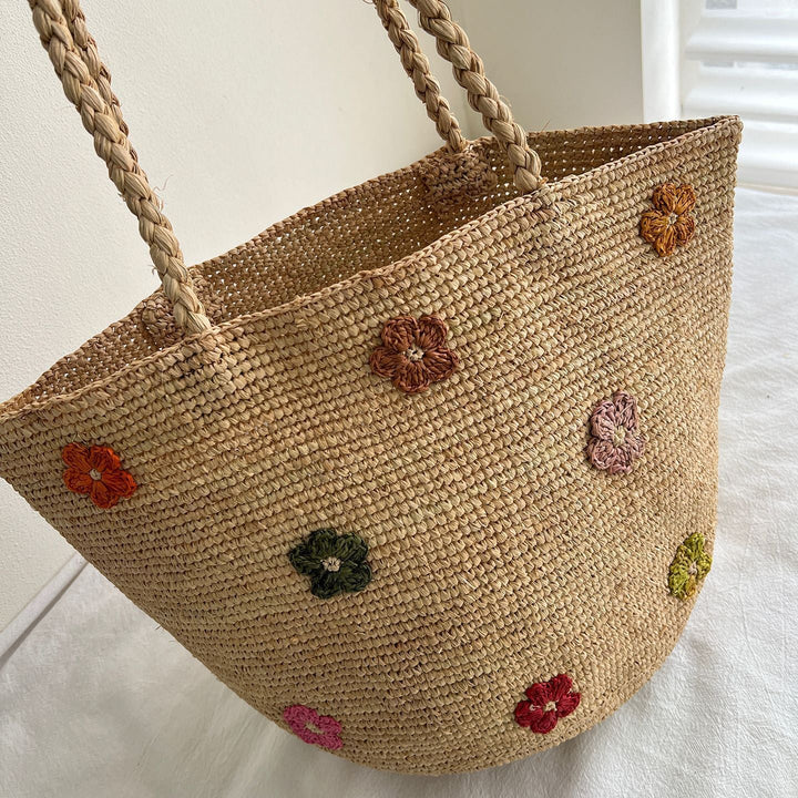 Handmade straw bag with colorful lemon design Kalsten