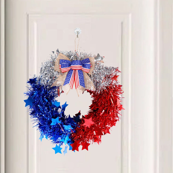 Unisex nan festive tinsel-glitter wreath with star appliqué and jute ribbon bow Kalsten