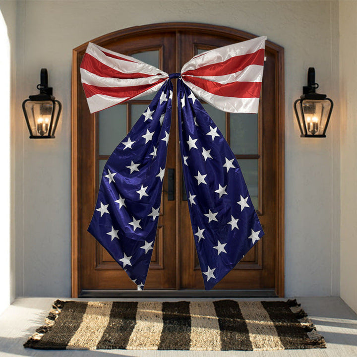 Unisex nan large decorative bow made of polyester with extra long ribbons and star pattern for door and wall decoration Kalsten