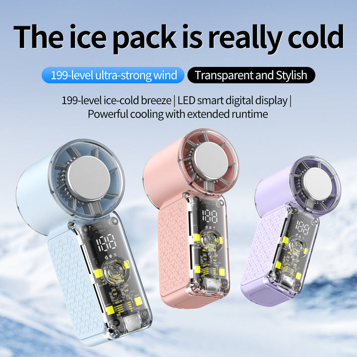Unisex nan portable handheld transparent cooling fan with smart LED display and adjustable high-speed airflow Kalsten