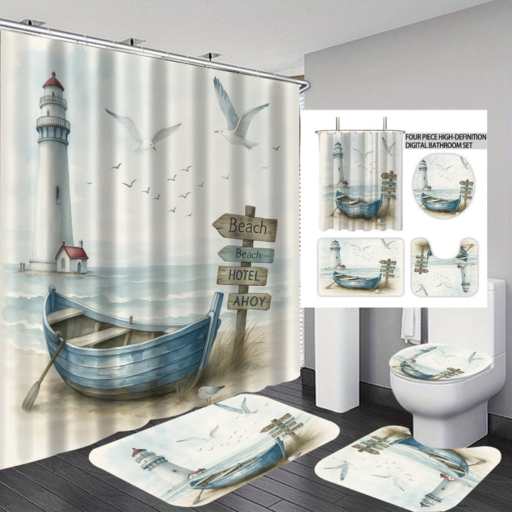 Coastal Lighthouse-Themed Four-Piece Bathroom Set Kalsten