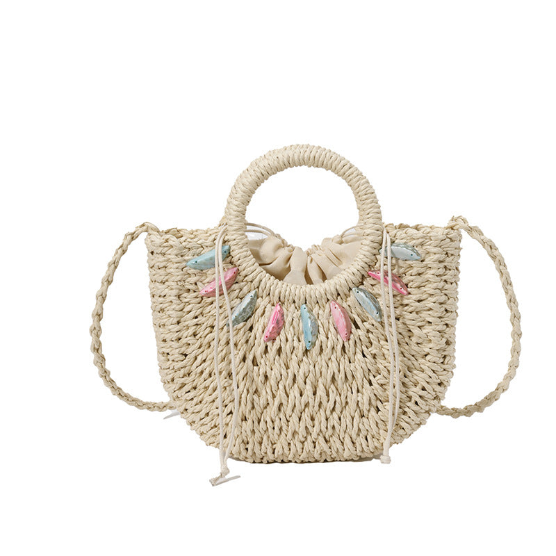 Fashionable straw bag with pearl embellishments Kalsten