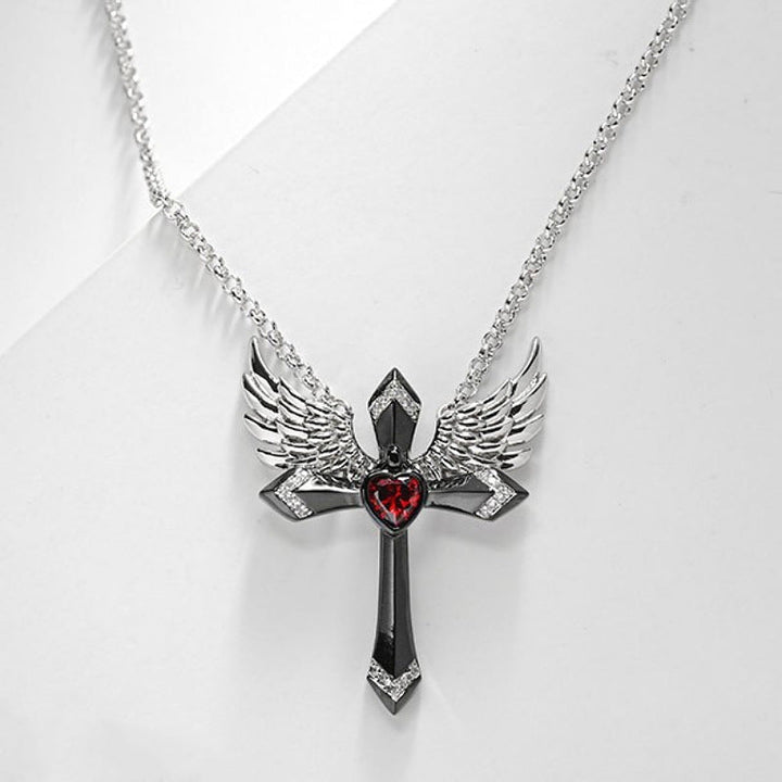 Gothic Angel Wing Cross Pendant Necklace Kalsten