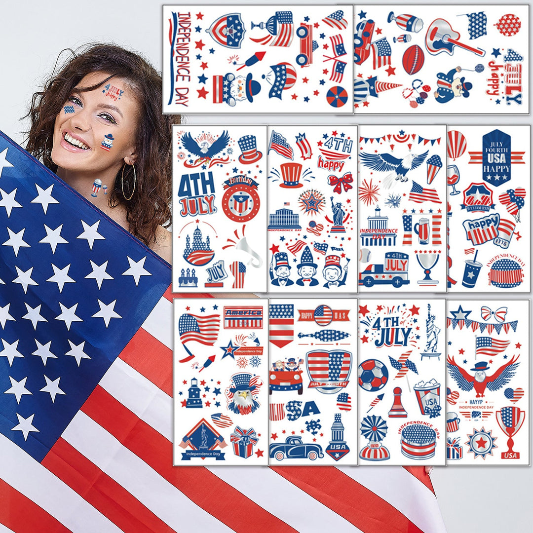 Unisex temporary tattoo sticker set with patriotic USA designs for party decoration Kalsten