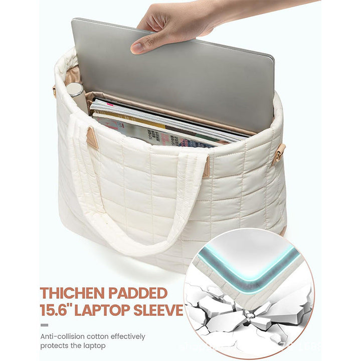 Fashionable quilted tote bag with removable cosmetic pouch Kalsten