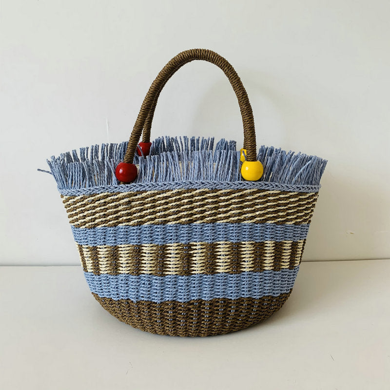 Generous braided tote bag with colorful fringed edge Kalsten
